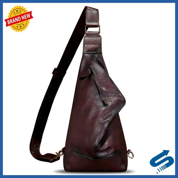 Genuine Leather Sling Backpack Crossbody Shoulder Bag Daypack